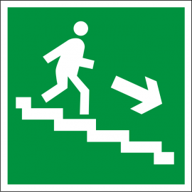 Светодиодный эвакуационный указатель Направление к выходу по лестнице вниз направо 200x200 мм