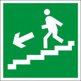 Светодиодный эвакуационный указатель Направление к выходу по лестнице вниз налево 200x200 мм